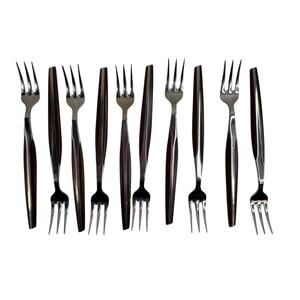 Eldan‎ ELD2-BROWN Set Of 10 Cocktail Forks Mid Century Modern Flatware Stainless